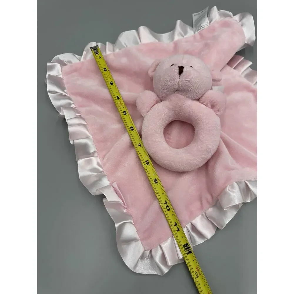 Carter's Pink Teddy Lovey Rattle Plush Satin Ruffle Security Blanket